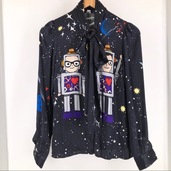Dolce & Gabbana Tops - Dolce & Gabbana Space Long Sleeve Silk Blouse